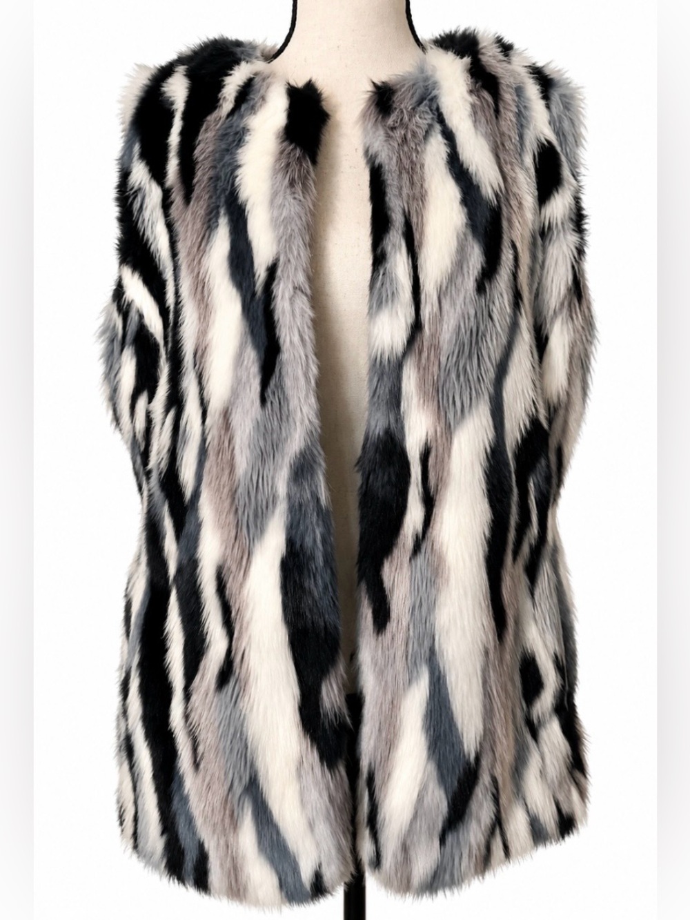 Glam Gunge Festival Shaggy Faux Fur Vest Patchwork Mobwife Y2K Streetwear